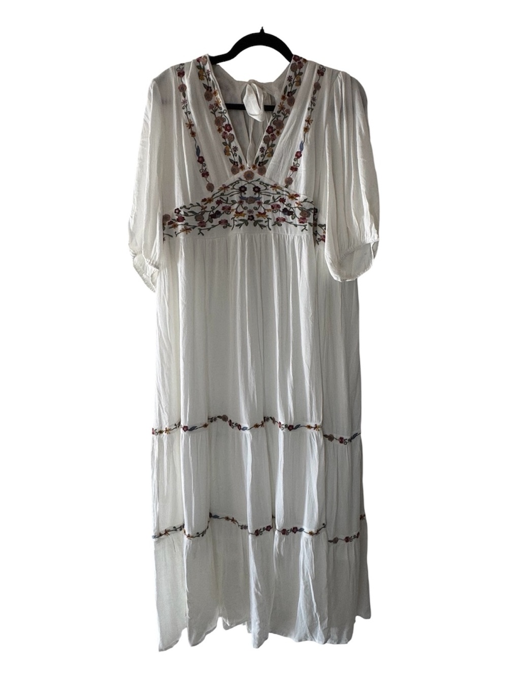 Baltic Born White Maxi Dress with Multicolor Floral Embroidery 3X